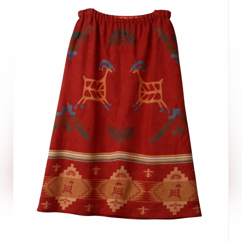 Vintage 80s Southwestern Kokopelli Wool Skirt Large Handmade Tribal Print
